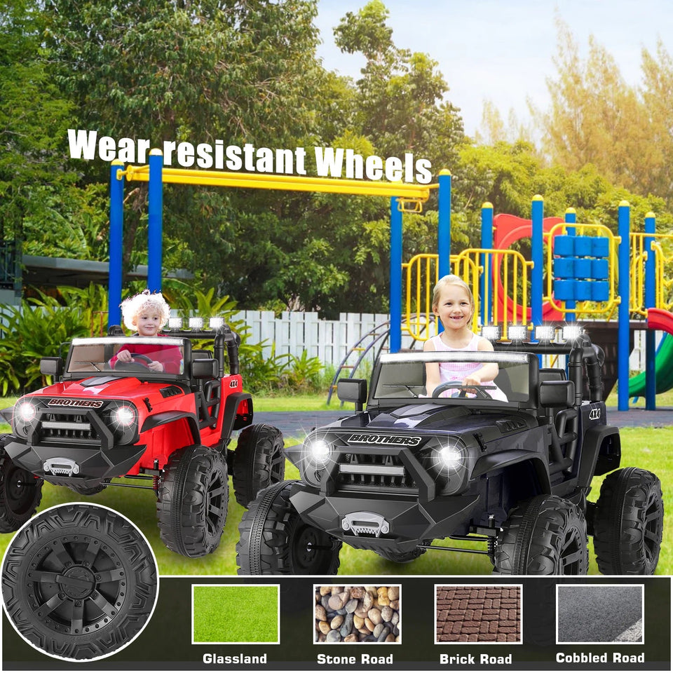 2 Seater Ride on Car with Remote Control - 24V Battery Powered Electric Truck for Kids, 2x200W Strong Motor, Spring Suspension AXSSIBLZ