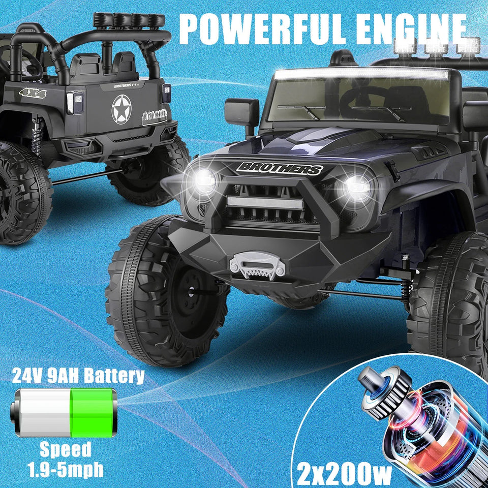 2 Seater Ride on Car with Remote Control - 24V Battery Powered Electric Truck for Kids, 2x200W Strong Motor, Spring Suspension AXSSIBLZ