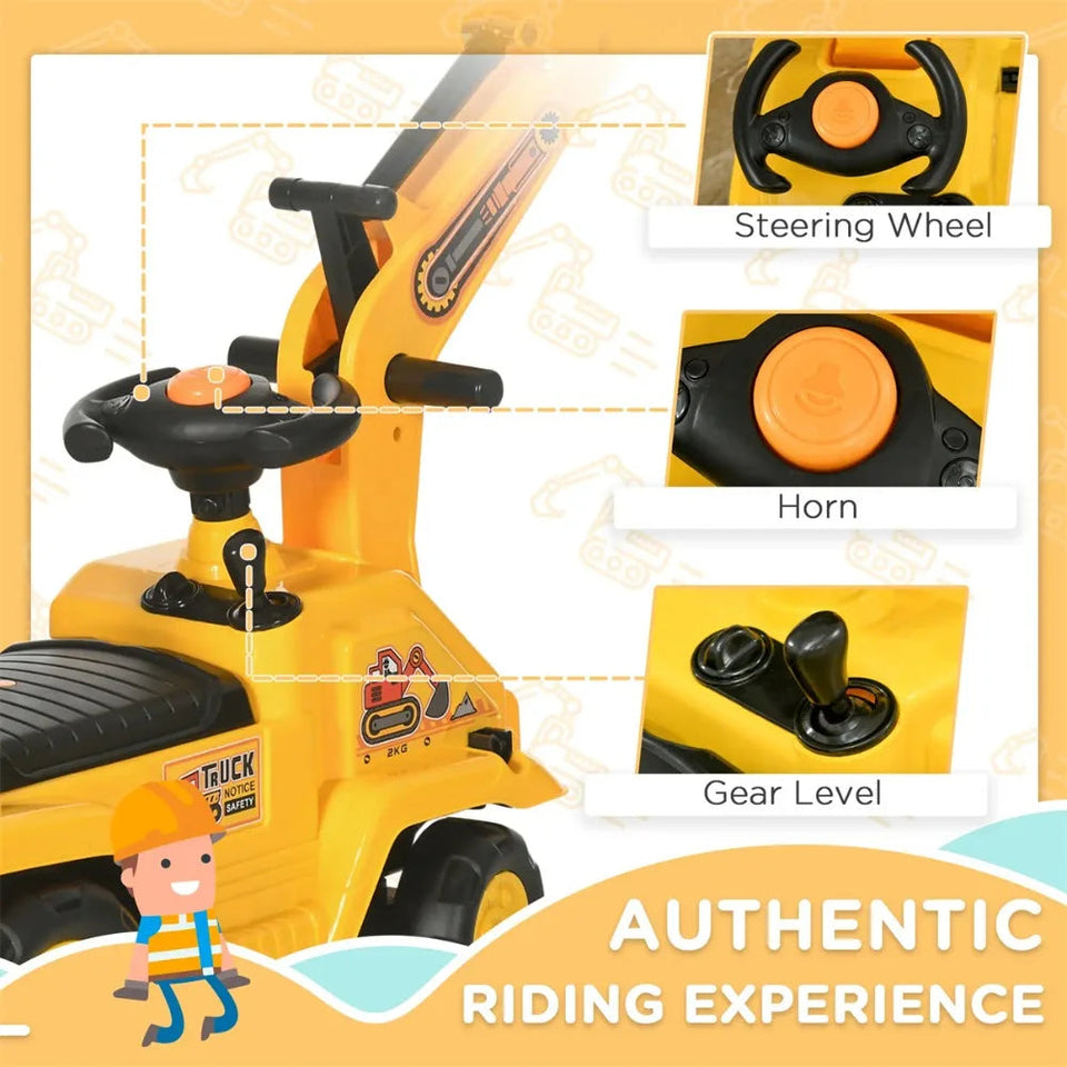 Yellow 2-in-1 Ride on Excavator Pull Cart with Horn, Safety Design, No Electric Drive AXSSIBLZ