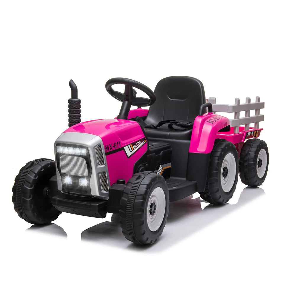12V Kids  Electric Ride on Tractor Car & Trailer W/MP3 Player & LED Light Remote Control Battery Powered Gift for Xmas AXSSIBLZ