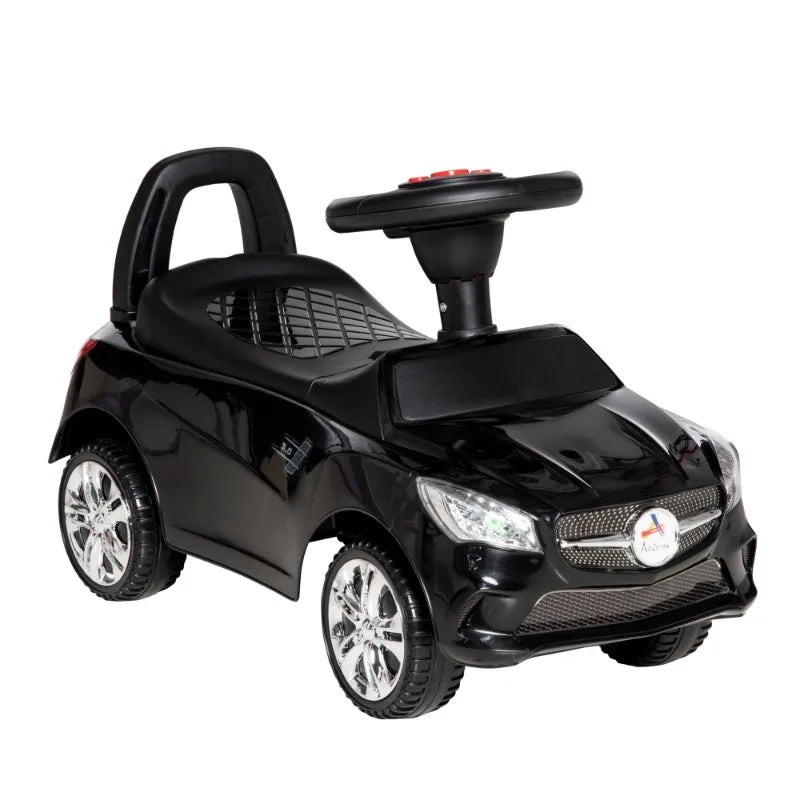 Kids Ride On Push Car, Foot-to-Floor Walking Sliding Toy Car for Toddler with Working Horn, Music, Headlights and Storage, Black AXSSIBLZ