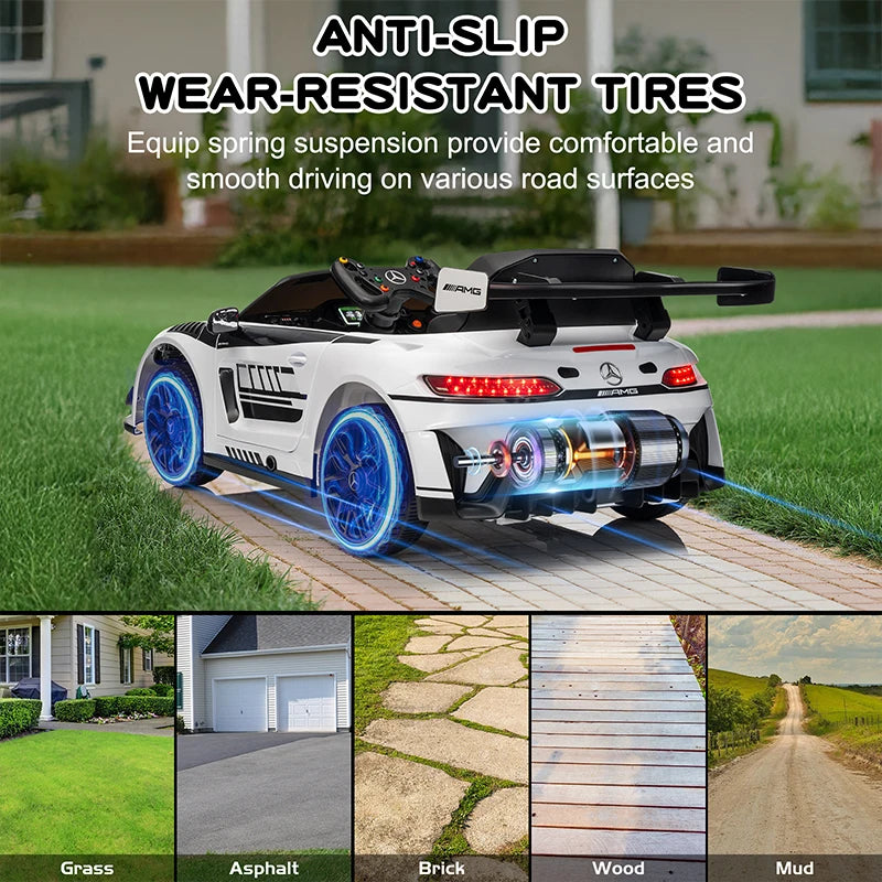12V Licensed Mercedes-Benz GT3 Kids Ride on Car, Electric Vehicles for Kids Gifts,Ride on Toys with Remote Control, Music AXSSIBLZ