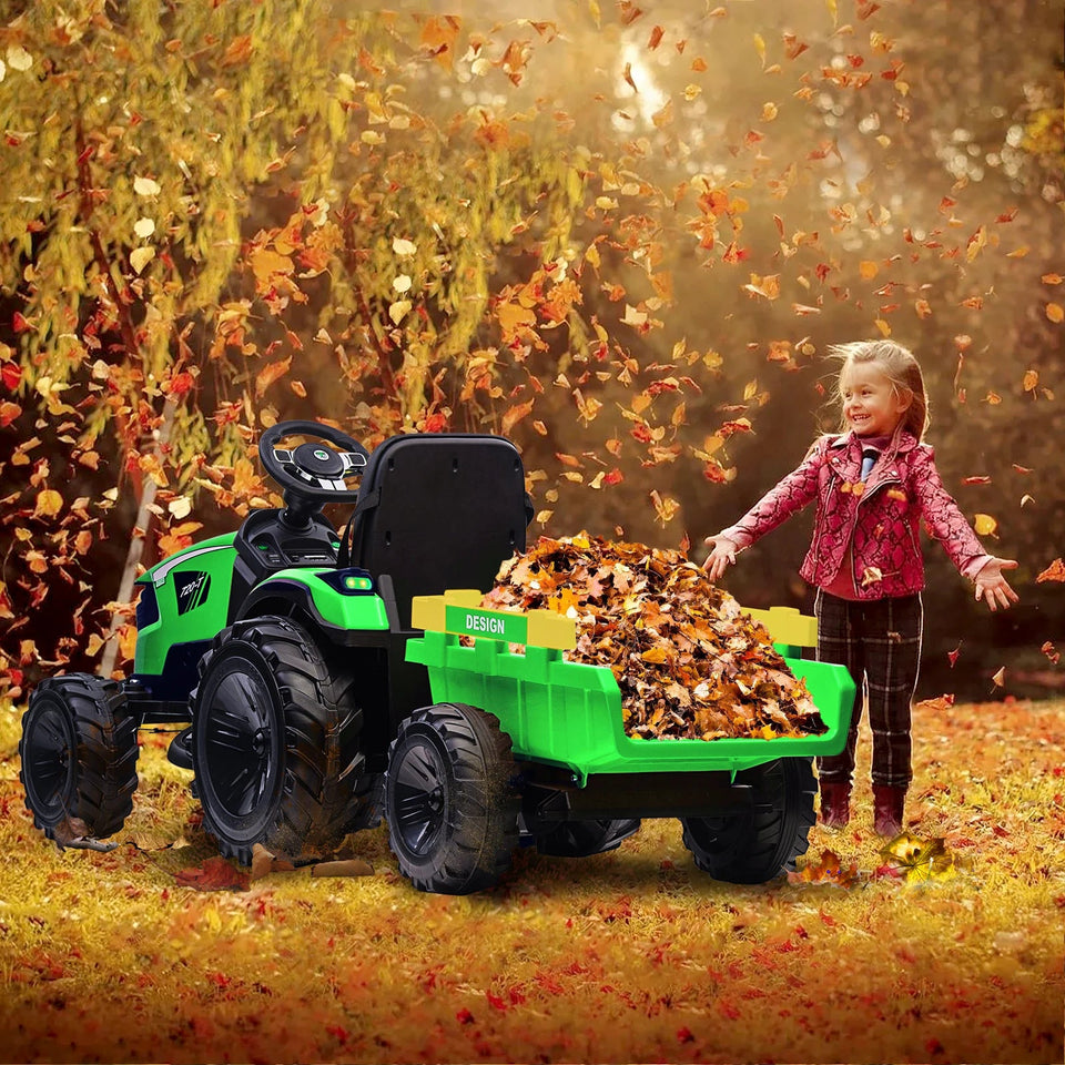 3 in 1 Ride on Tractor, Excavator & Bulldozer, 24V Electric Vehicle w/Trailer, Shovel Bucket, Digger, Remote Control, EVA Tires AXSSIBLZ