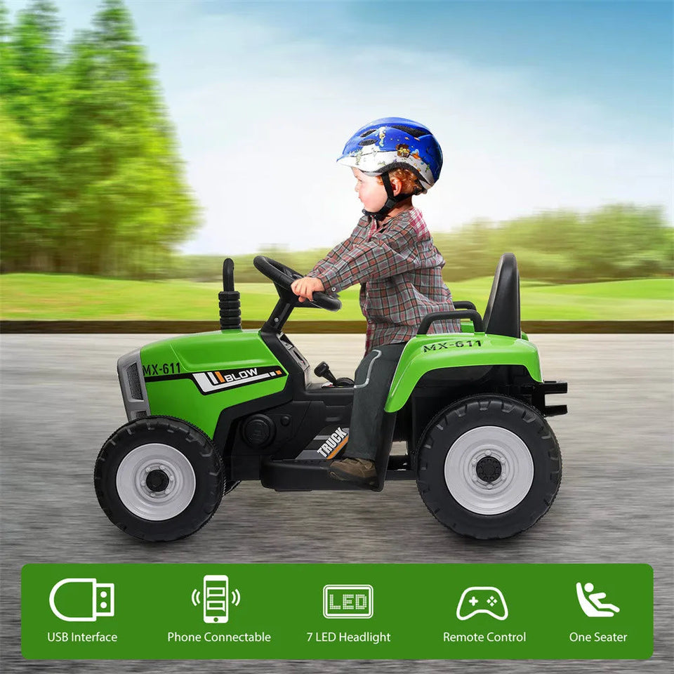 12V Kids  Electric Ride on Tractor Car & Trailer W/MP3 Player & LED Light Remote Control Battery Powered Gift for Xmas AXSSIBLZ