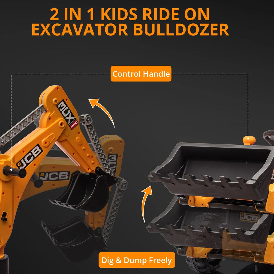 4 in 1 Ride on Excavator & Bulldozer, 12V Kids Electric Vehicle With Remote Control, Front Loader, Digger, Horn, Ride on Car Toy AXSSIBLZ