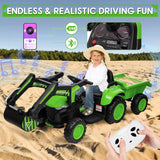 Kids 12V 3 in 1 Ride on Excavator & Tractor with Detachable Trailer, Ride on Car Toy with Remote Control, Digger, LED Lights AXSSIBLZ