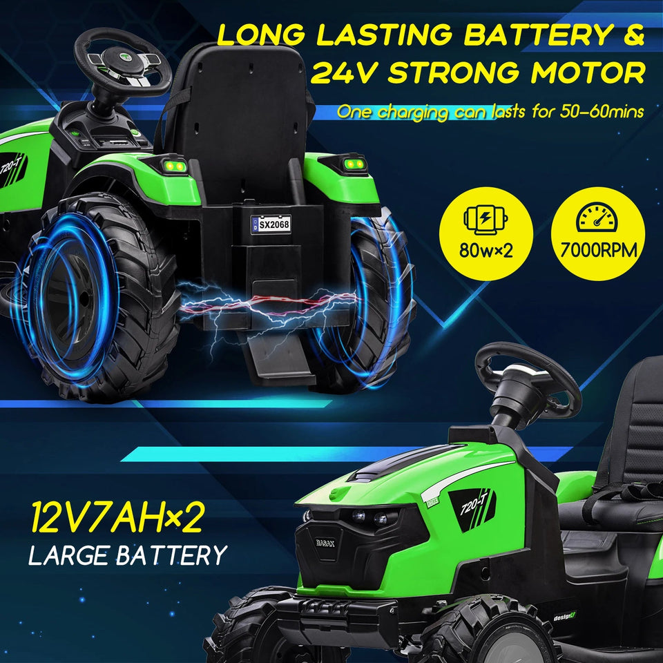 3 in 1 Ride on Tractor, Excavator & Bulldozer, 24V Electric Vehicle w/Trailer, Shovel Bucket, Digger, Remote Control, EVA Tires AXSSIBLZ