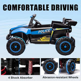 24V Police Car for Boys & Girls Ride on Toys with Remote Control 6.21 Mph Max Speed, 4 Spring Suspension (Blue) AXSSIBLZ