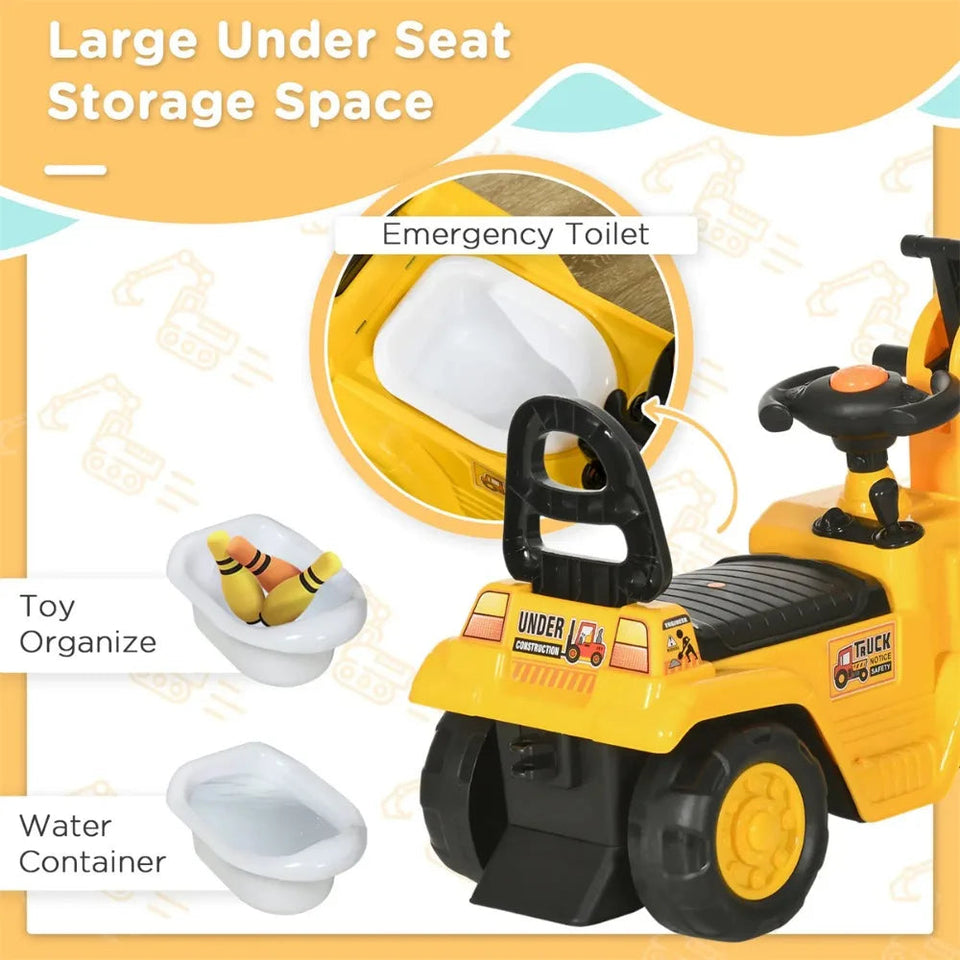 Yellow 2-in-1 Ride on Excavator Pull Cart with Horn, Safety Design, No Electric Drive AXSSIBLZ