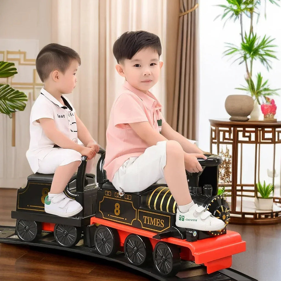 Large Rail Train Ride On Car Electric Retro Train with Carriages Kids Toy Locomotive Railway Trains Boys Girls Car Birthday Gift AXSSIBLZ