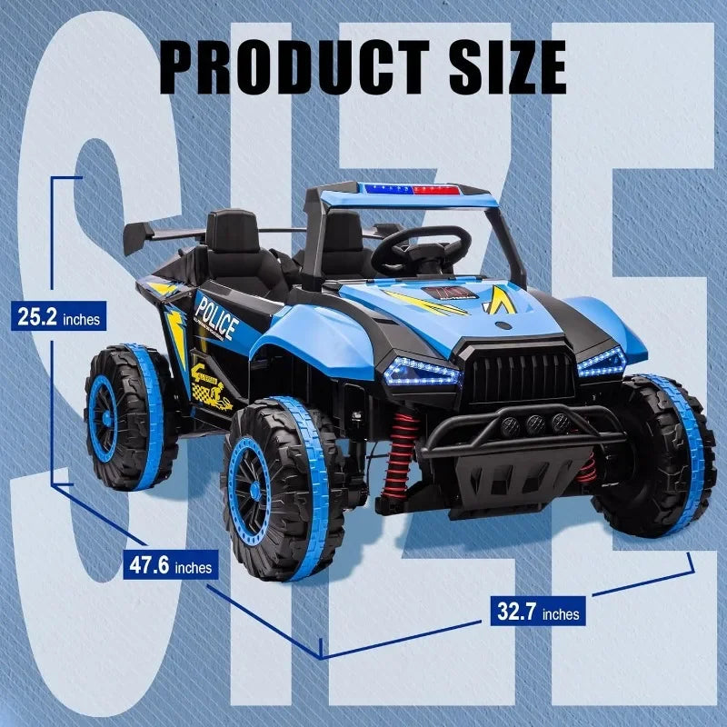 24V Police Car for Boys & Girls Ride on Toys with Remote Control 6.21 Mph Max Speed, 4 Spring Suspension (Blue) AXSSIBLZ