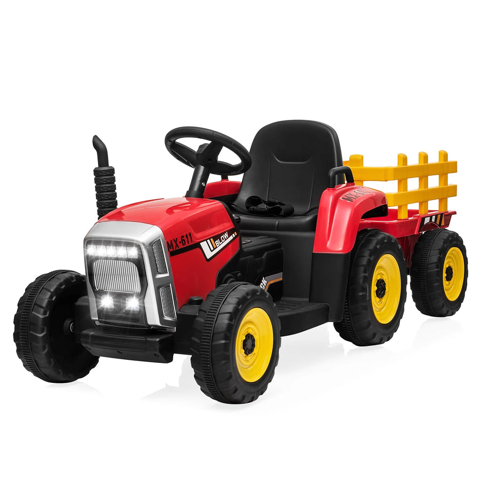 12V Kids  Electric Ride on Tractor Car & Trailer W/MP3 Player & LED Light Remote Control Battery Powered Gift for Xmas AXSSIBLZ