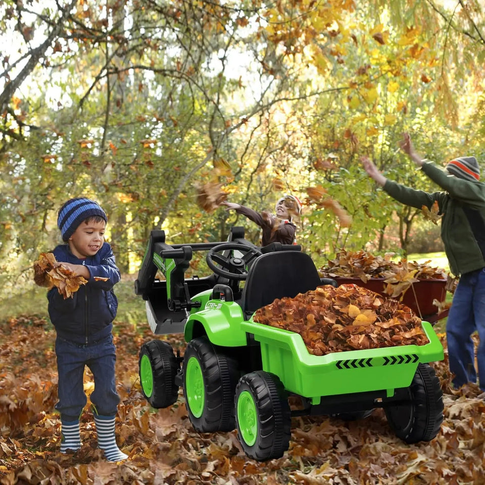 Kids 12V 3 in 1 Ride on Excavator & Tractor with Detachable Trailer, Ride on Car Toy with Remote Control, Digger, LED Lights AXSSIBLZ