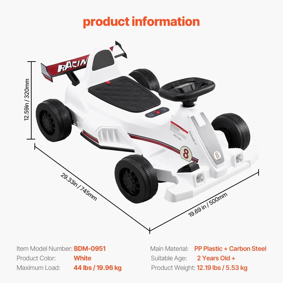 VEVOR 6V 4.5Ah Electric Pedal Go Kart Portable Outdoor Racing Toys 20000 RPM Motor with LED Headlight & Horn for Kids Boy Gifts AXSSIBLZ