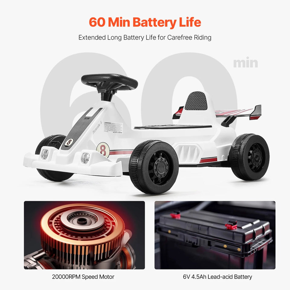 VEVOR 6V 4.5Ah Electric Pedal Go Kart Portable Outdoor Racing Toys 20000 RPM Motor with LED Headlight & Horn for Kids Boy Gifts AXSSIBLZ