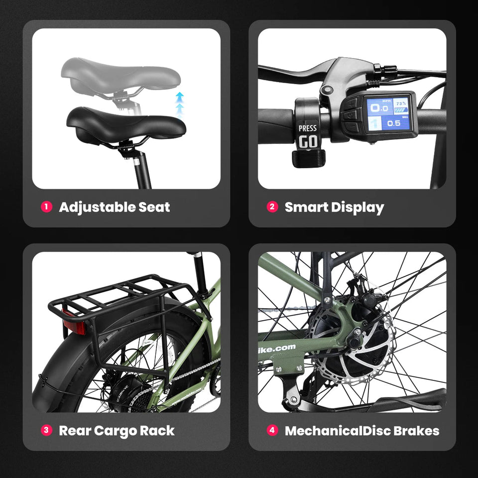 VEEFA Peak 1000W Electric Bike for Adults 48V 13Ah Removable Battery 26'' Fat Tire E Bike 28mph Mountain Ebike AXSSIBLZ