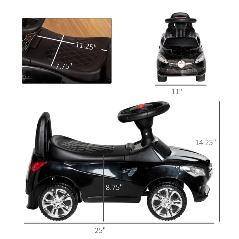 Kids Ride On Push Car, Foot-to-Floor Walking Sliding Toy Car for Toddler with Working Horn, Music, Headlights and Storage, Black AXSSIBLZ