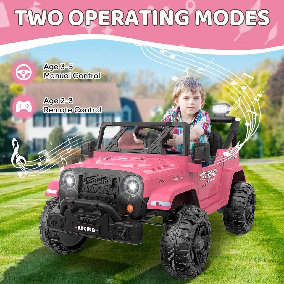 12V Ride On Truck Car with Remote Control, Kids Electric Vehicles with Bluetooth Music, Horn, 3 Speeds, 4 LED Lights, Soft Start AXSSIBLZ