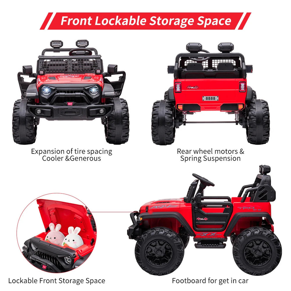 2 Seats Battery Powered Electric Truck with Remote Control, 24V Kids Ride on Toy with 20inch Extra Width Seat for 3-8 Years Kids AXSSIBLZ