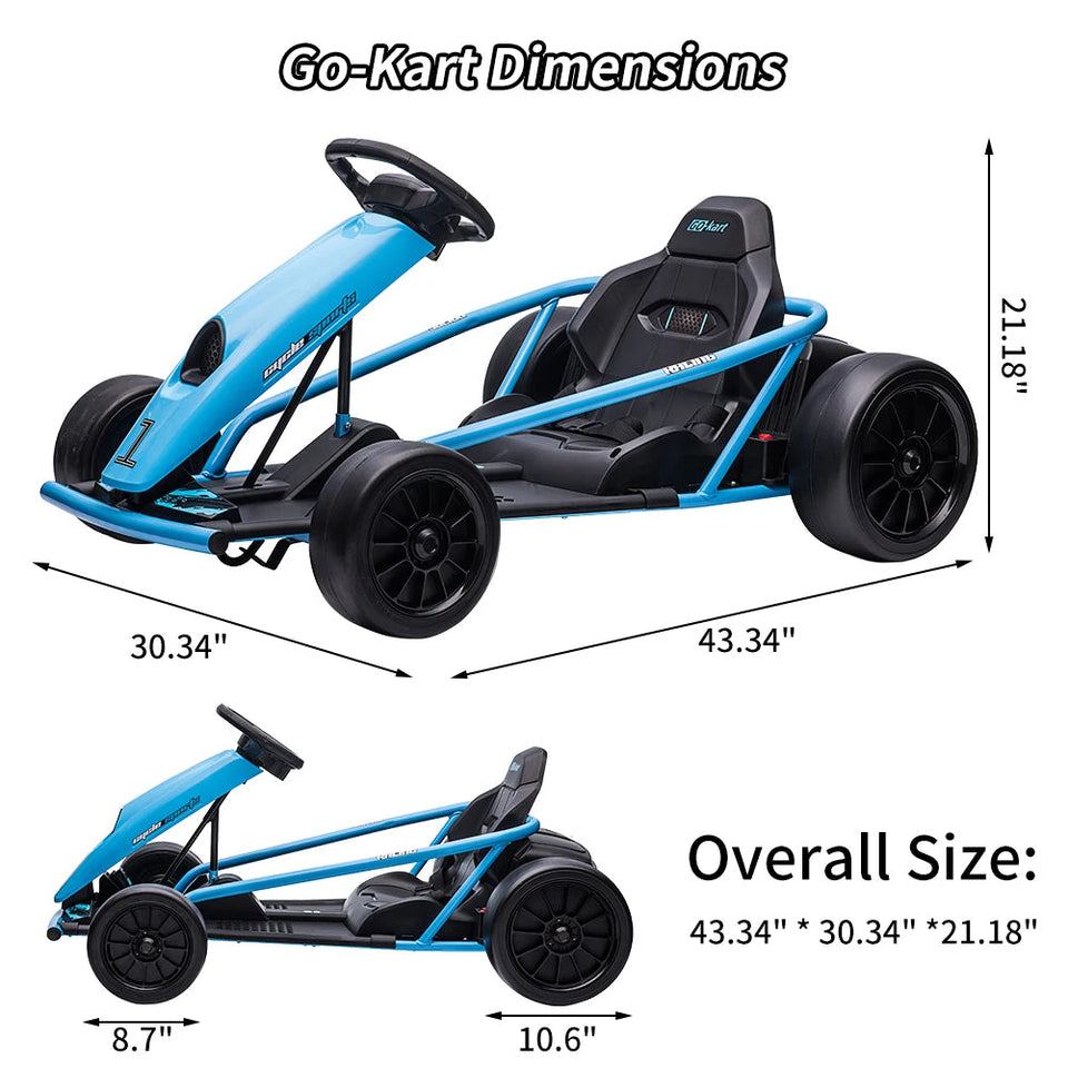 24V Go Kart for Kids, 300W*2 Extra Powerful Motors, 9Ah Large Battery 8MPH High Speed Drifting,Ride On Toy AXSSIBLZ