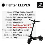 TEVERUN Fighter 11+ 60V 35Ah 26Ah Battery 1600W*2 Motor 4inch Display With NFC 4 Pistons Hydraulic Brake 11inch Tire Scooter AXSSIBLZ