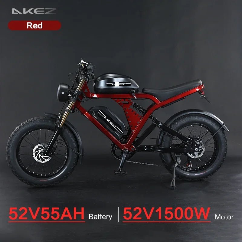 AKEZ PowerRide 52V 1500W Electric Motorcycle – Tough Aluminum Alloy Frame, 20" Off-Road Tires, Dual 55Ah Batteries for Endless Adventures AXSSIBLZ