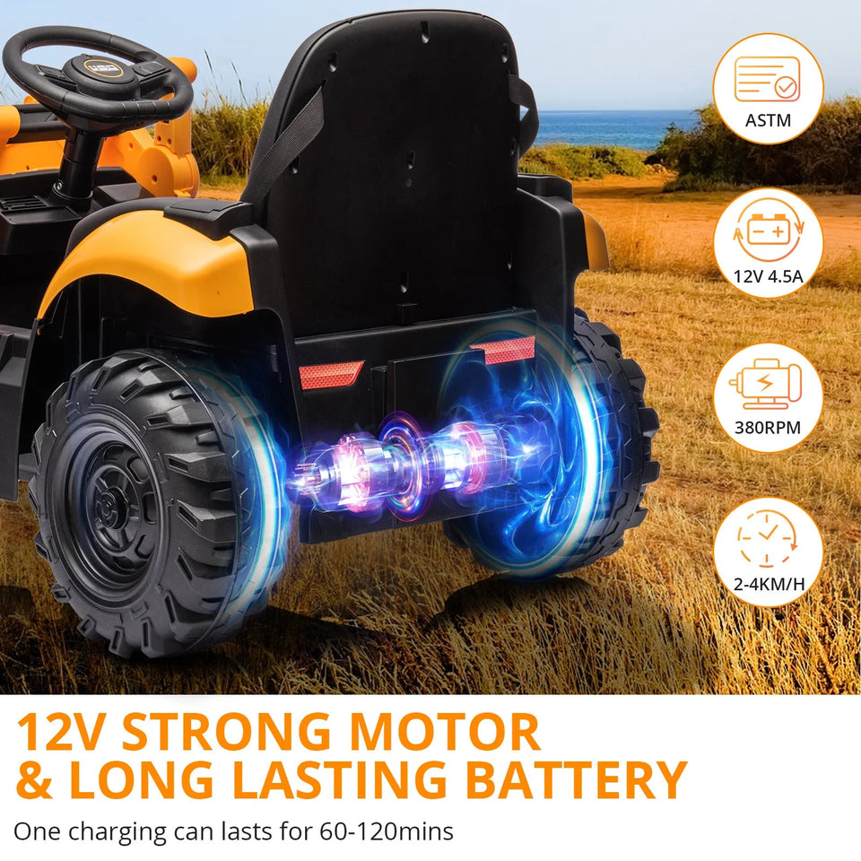 4 in 1 Ride on Excavator & Bulldozer, 12V Kids Electric Vehicle With Remote Control, Front Loader, Digger, Horn, Ride on Car Toy AXSSIBLZ