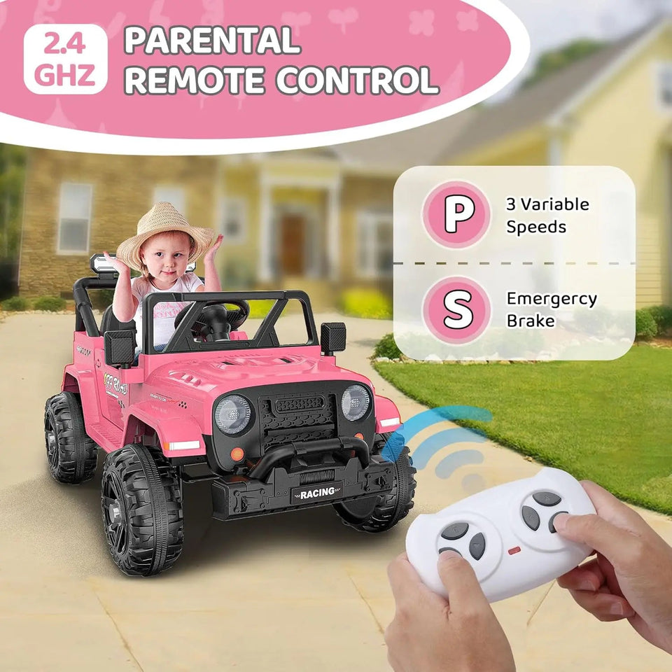 12V Ride On Truck Car with Remote Control, Kids Electric Vehicles with Bluetooth Music, Horn, 3 Speeds, 4 LED Lights, Soft Start AXSSIBLZ