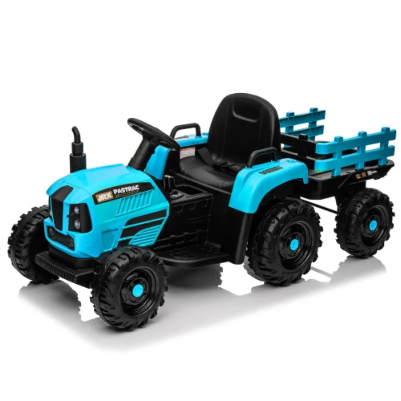 24V 400W Powered Electric Tractor Toy  with Trailer, W/Remote Control,Three Speed Adjustable,Bluetooth,Two-point Safety Belt. AXSSIBLZ