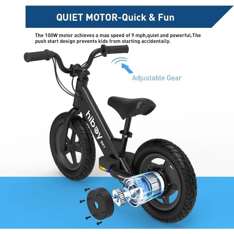 BK1 Electric Balance Bike for Kids, 12 Inch Tires, 150W Peak Motor, Adjustable Seat, 21.6V/2.6Ah Battery, Electric Bike AXSSIBLZ