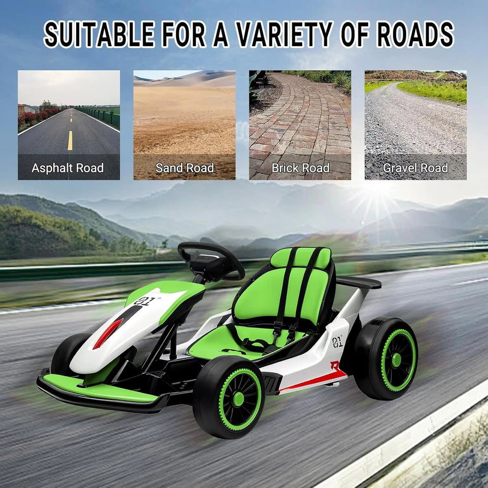 24V Go Kart for Kids 6+ Ride On Drift Kart with 200W*2 Extra Powerful Motors 8.1MPH High Speed Drifting with Music Horn AXSSIBLZ