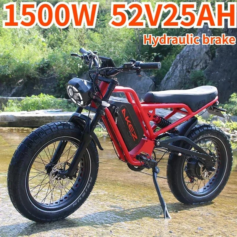 AKEZ RuggedRider 52V 1500W Electric Fat Bike – 20x4.0" Off-Road Tires, Hydraulic Brakes, Removable 25Ah Battery for Extreme Terrain AXSSIBLZ