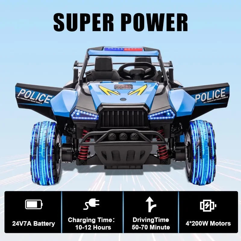 24V Police Car for Boys & Girls Ride on Toys with Remote Control 6.21 Mph Max Speed, 4 Spring Suspension (Blue) AXSSIBLZ