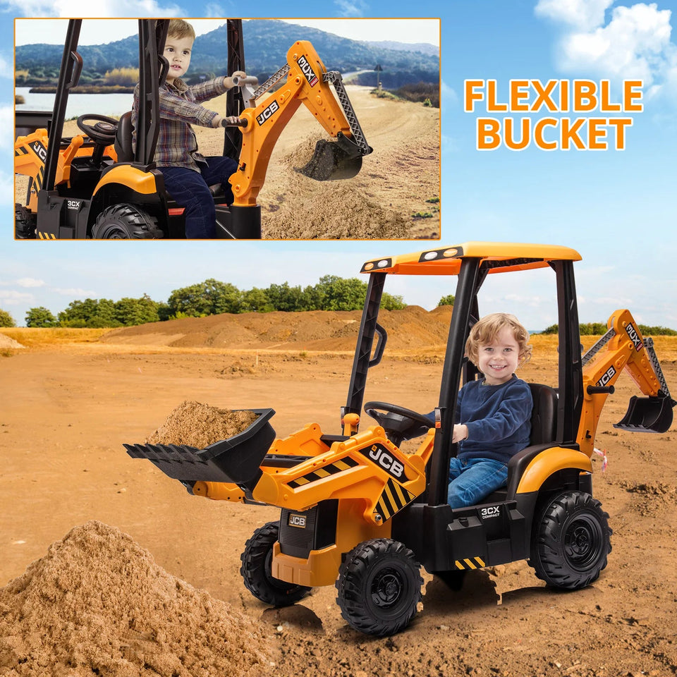 4 in 1 Ride on Excavator & Bulldozer, 12V Kids Electric Vehicle With Remote Control, Front Loader, Digger, Horn, Ride on Car Toy AXSSIBLZ