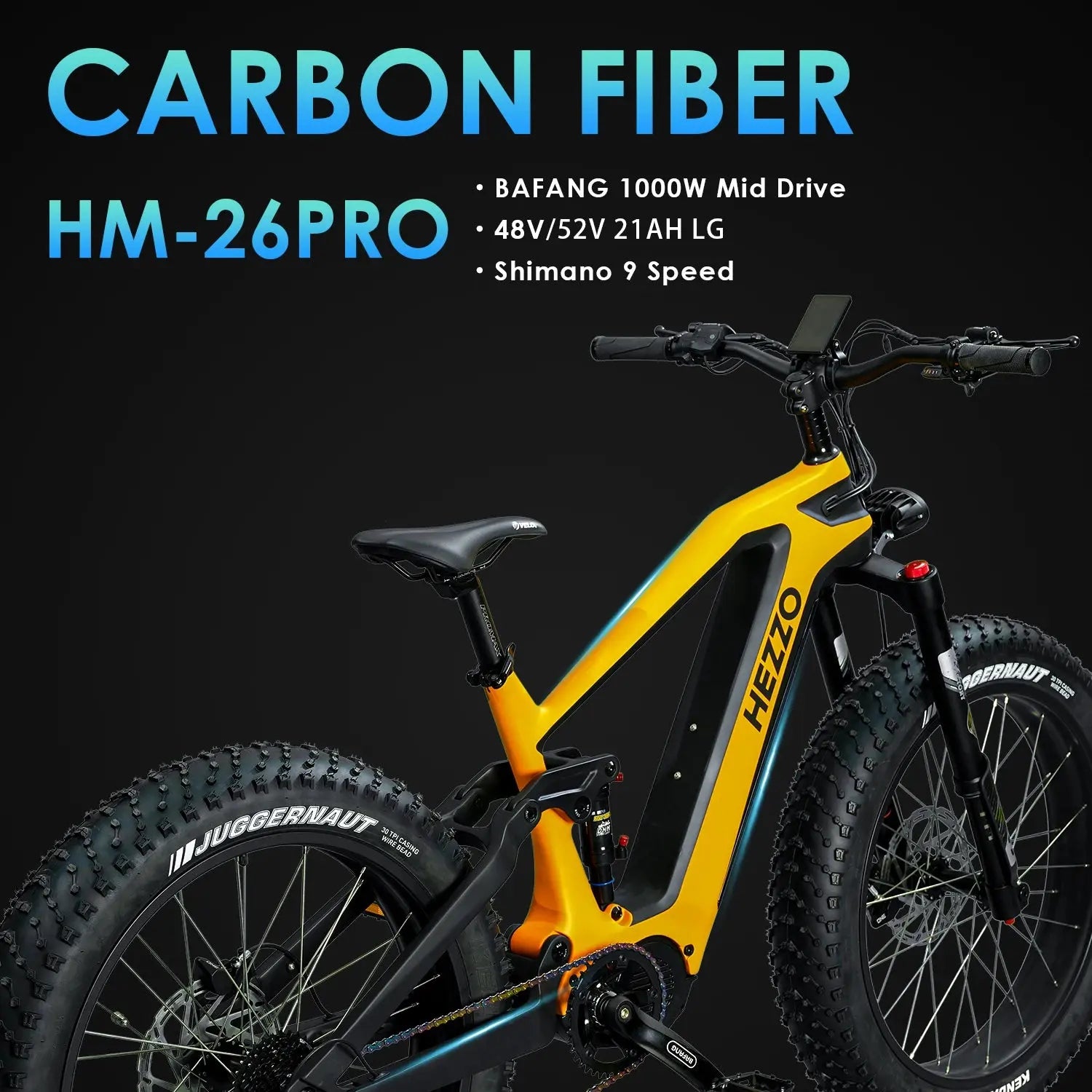 HEZZO M620 Pro Mid Drive Fat Tire Carbon Fiber Electric Bicycle - AXSSIBLZ