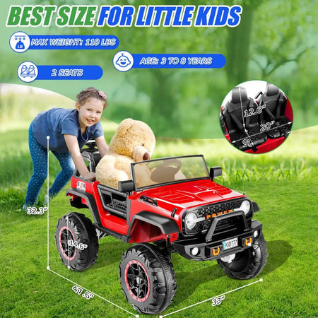 24V Kids Electric Ride on Jeep 2 Seater Battery Powered Truck with 20'' Wide Seat, 4x100W Powerful Wheels, Music, Remote Control AXSSIBLZ