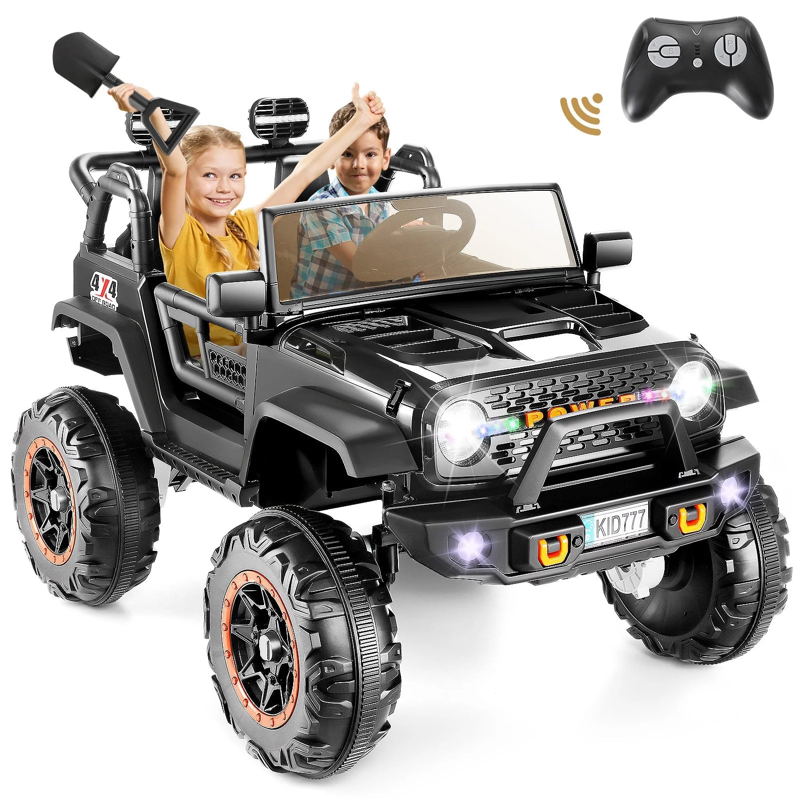 24V Kids Electric Ride on Jeep 2 Seater Battery Powered Truck with 20'' Wide Seat, 4x100W Powerful Wheels, Music, Remote Control AXSSIBLZ