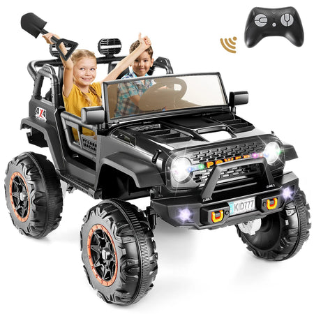 24V Kids Electric Ride on Jeep 2 Seater Battery Powered Truck with 20'' Wide Seat, 4x100W Powerful Wheels, Music, Remote Control AXSSIBLZ