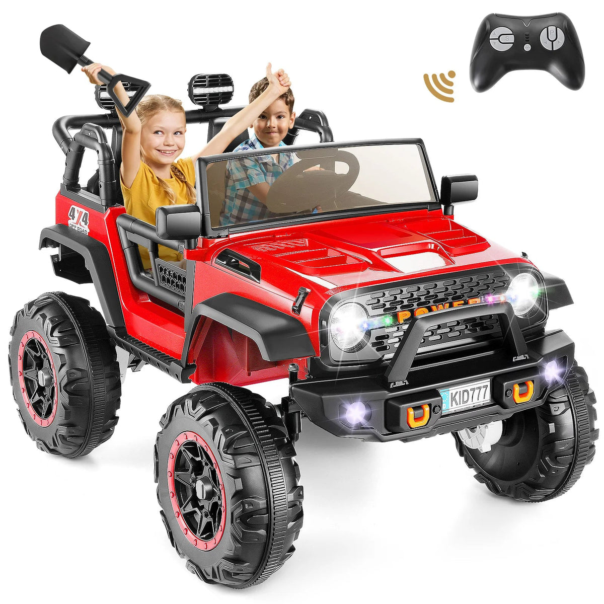 24V Kids Electric Ride on Jeep 2 Seater Battery Powered Truck with 20'' Wide Seat, 4x100W Powerful Wheels, Music, Remote Control AXSSIBLZ