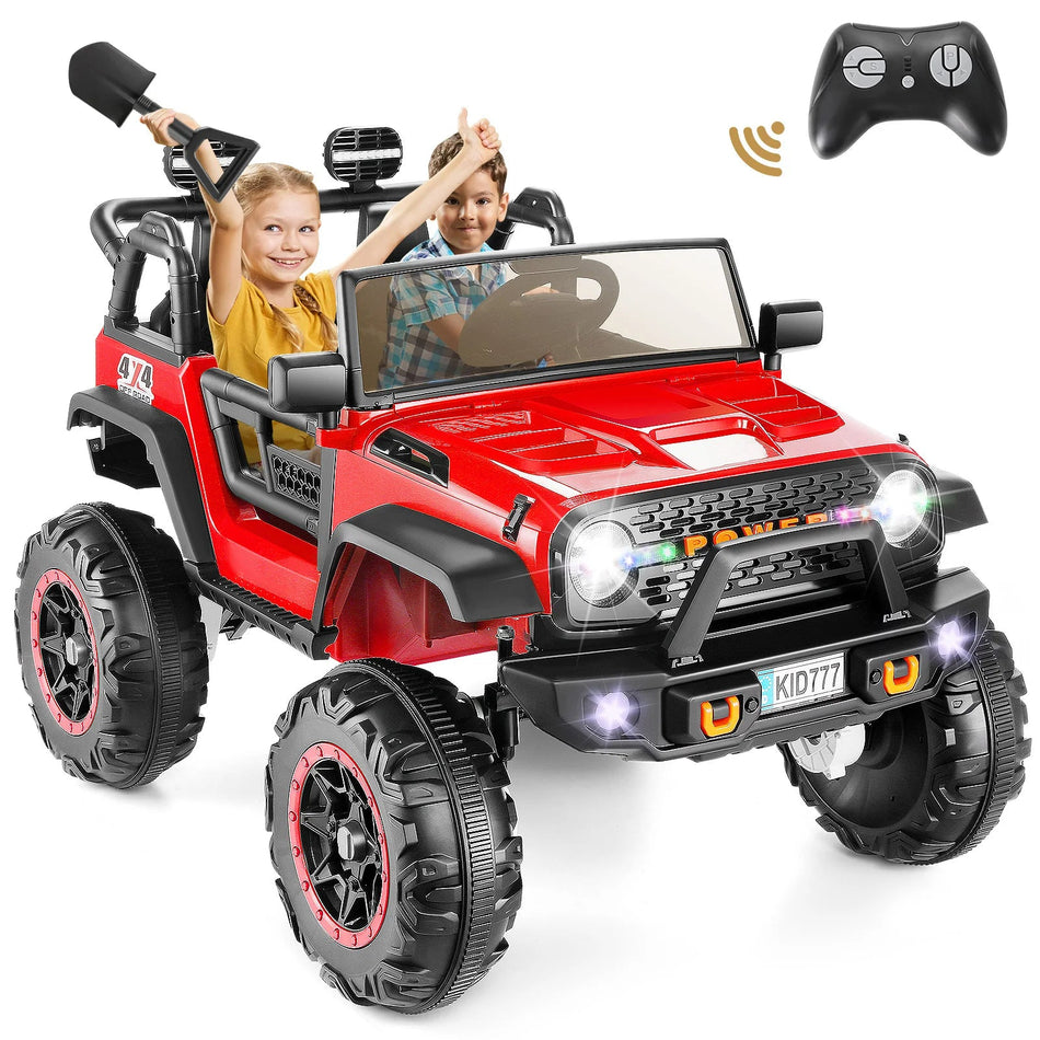 24V Kids Electric Ride on Jeep 2 Seater Battery Powered Truck with 20'' Wide Seat, 4x100W Powerful Wheels, Music, Remote Control AXSSIBLZ