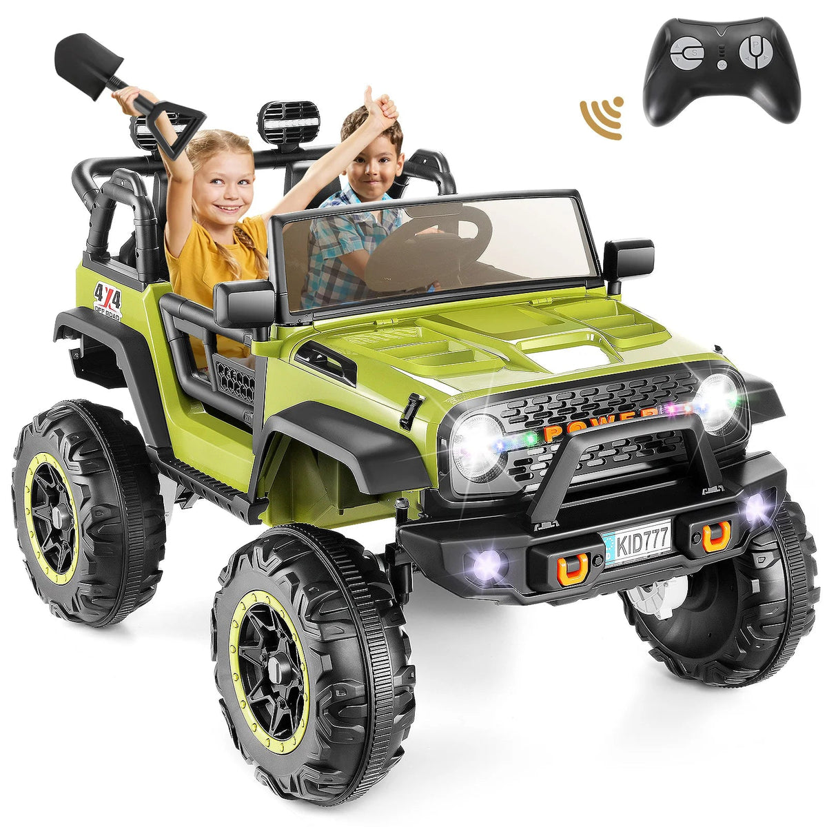 24V Kids Electric Ride on Jeep 2 Seater Battery Powered Truck with 20'' Wide Seat, 4x100W Powerful Wheels, Music, Remote Control AXSSIBLZ