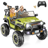 24V Kids Electric Ride on Jeep 2 Seater Battery Powered Truck with 20'' Wide Seat, 4x100W Powerful Wheels, Music, Remote Control AXSSIBLZ