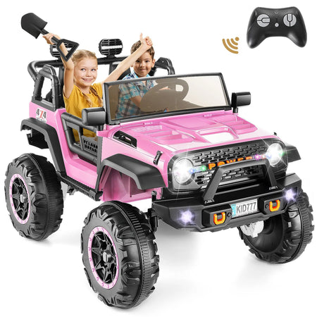 24V Kids Electric Ride on Jeep 2 Seater Battery Powered Truck with 20'' Wide Seat, 4x100W Powerful Wheels, Music, Remote Control AXSSIBLZ