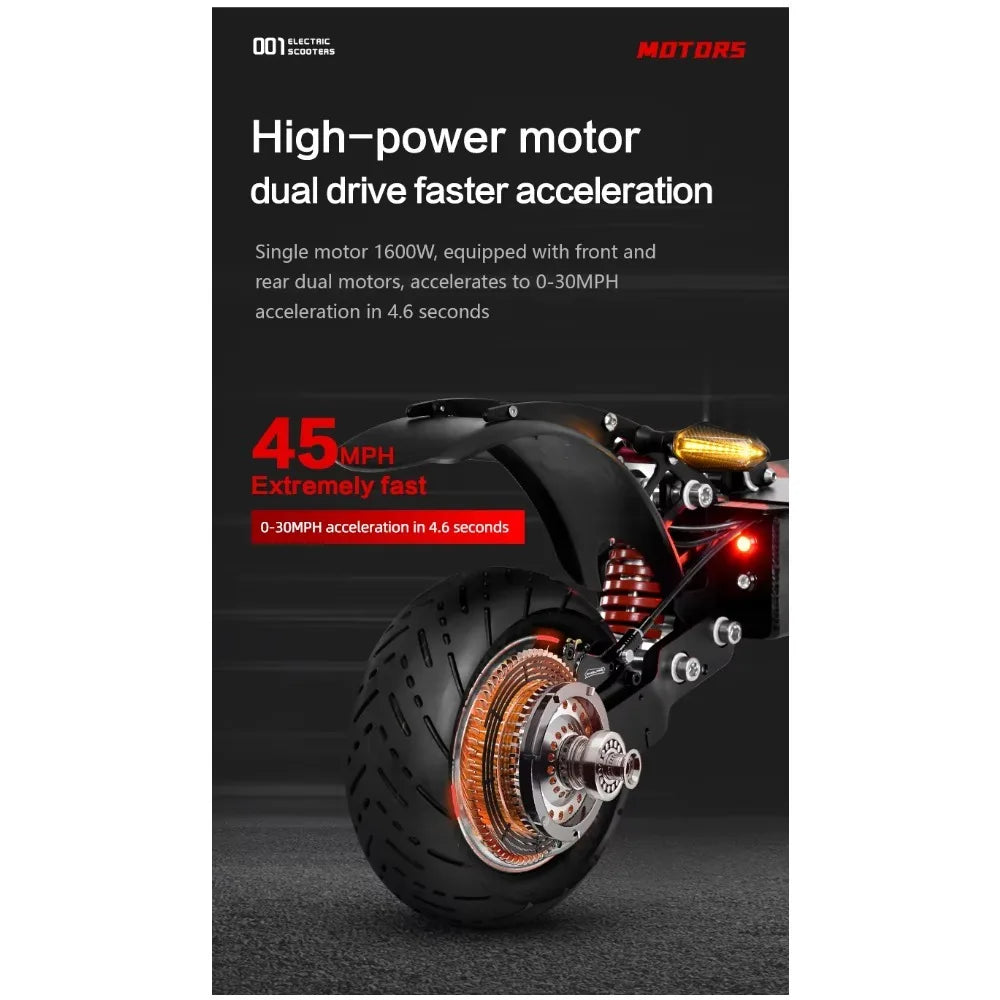 Boyueda Q7Pro E-Scooter 3200W Dual Motor 52V19ah Battery Shock-absorbing Seats Electric Scooter 10*3.5inch Silent Tire eScooters AXSSIBLZ