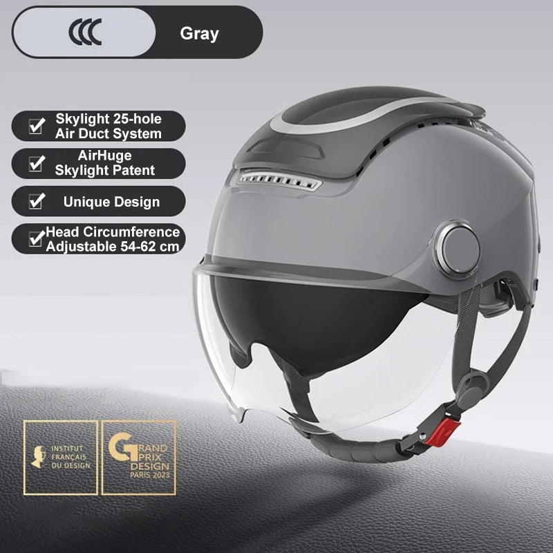 BIBEE Electric Motorcycle Helmet Summer Breathable Electric Bike Open Face Helmet Men Women Dual Lenses Jet Scooter Half Helmets AXSSIBLZ