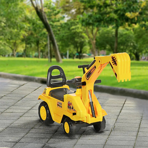 Yellow 2-in-1 Ride on Excavator Pull Cart with Horn, Safety Design, No Electric Drive AXSSIBLZ