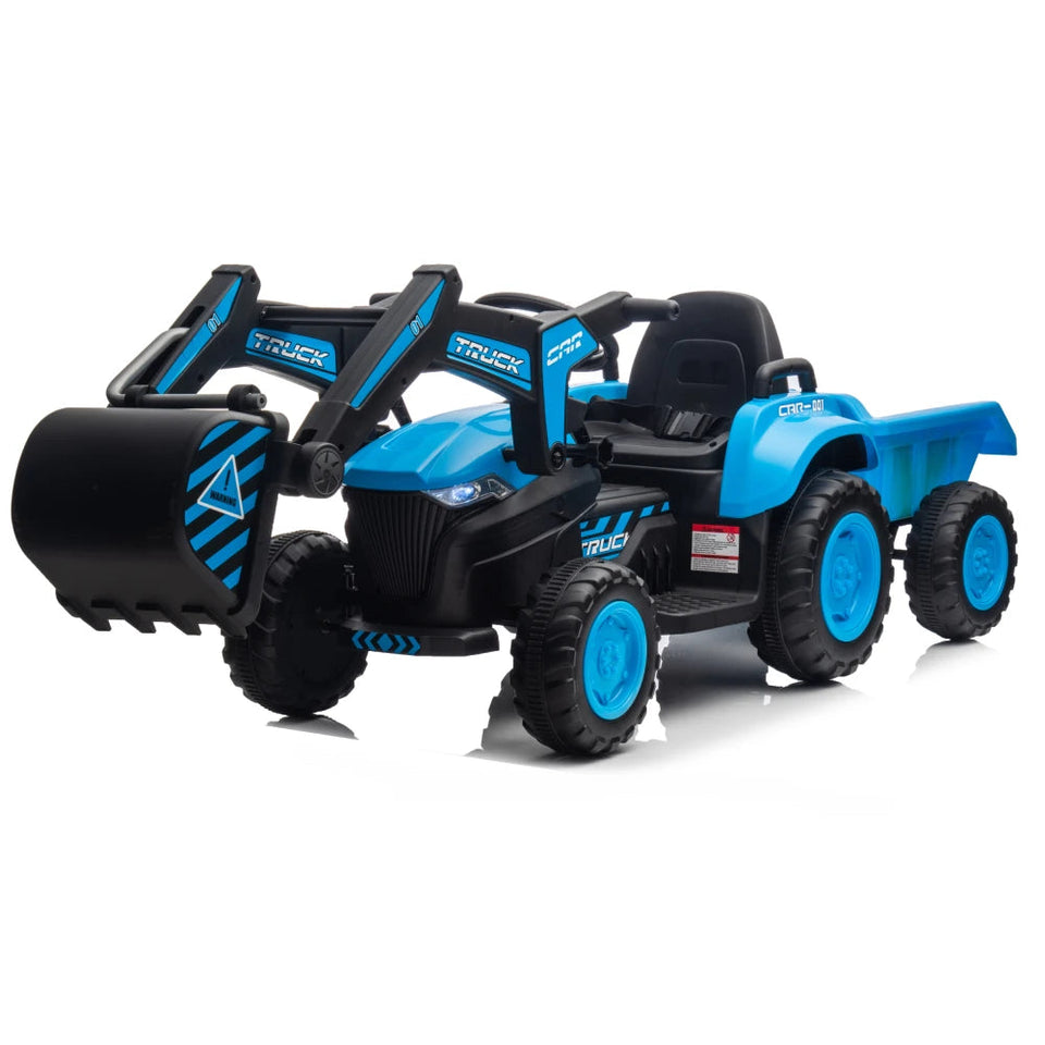 12V 25W*2 3 in 1 Kids Ride on Excavator & Tractor with Detachable Trailer, Kids Electric Vehicles with Remote Control, Digger AXSSIBLZ