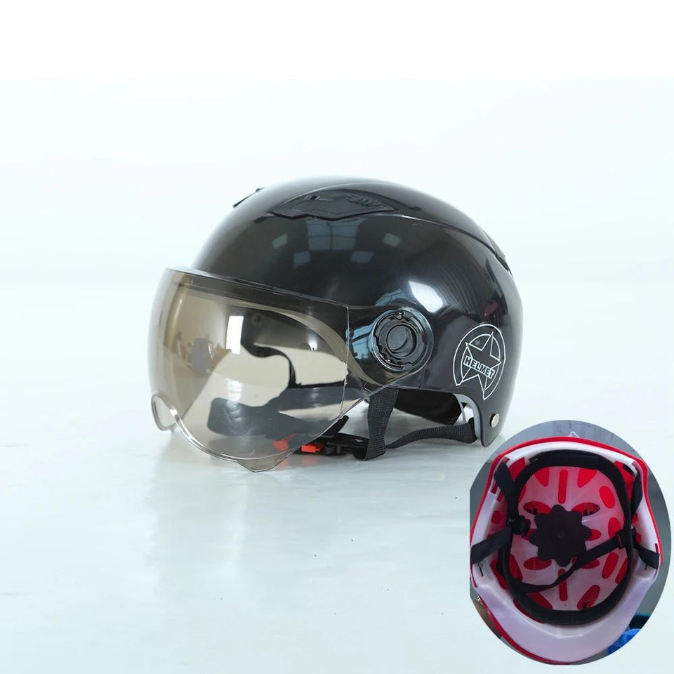 Men Motorcycle Helmet,Woman Electric Motor Car Scooter Bike Open Face Half Helmet,Anti-UV Safety Hat Bicycle Cap with Goggles AXSSIBLZ