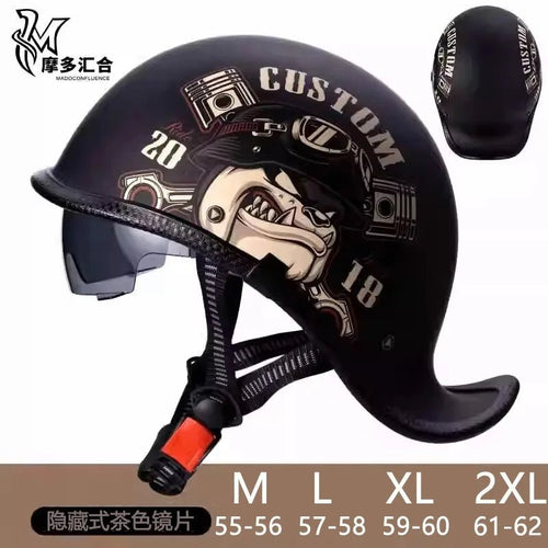 Retro Motorcycle Helmets for Men Vintage Motorbike Half Helmet with Built-in Lens Summer Electric Bike Safety Cap Fashion Harley AXSSIBLZ