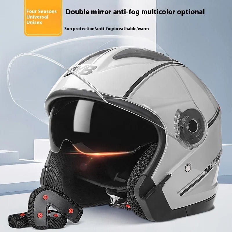 Motorcycle Open Face Helmet For Men And Women Dual Lens Sun Visor Face Shield Top Lightweight Scooter Bike Retro 3/4 Helmet AXSSIBLZ